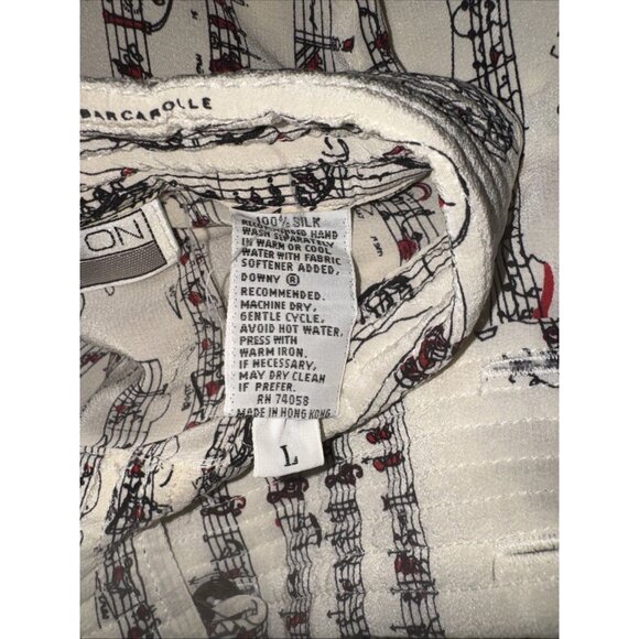 Anne Pinkerton Musical Notes Silk Blouse Cream Black Hint of Red Size Large - Picture 6 of 6